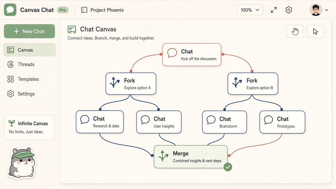 Chat canvas with merge lines
